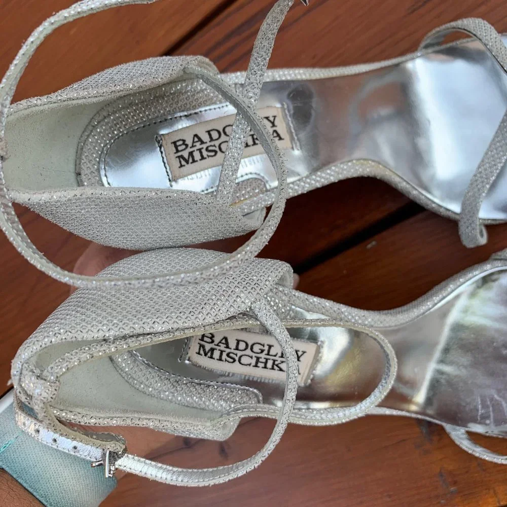 Badgley Mischka Silver Strappy Stiletto Heels - Picture 6 of 7